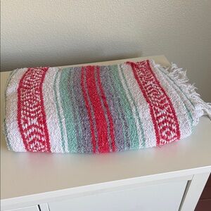 Pink/Green/Purple Striped Mexican Blanket